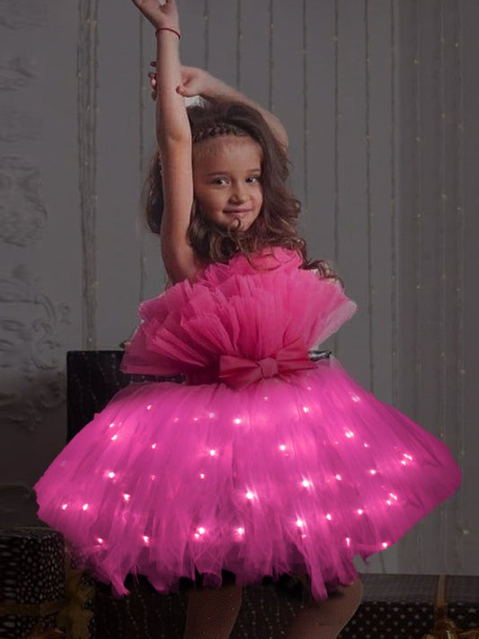 Princess Tulle Party LED Dress Hot Pink