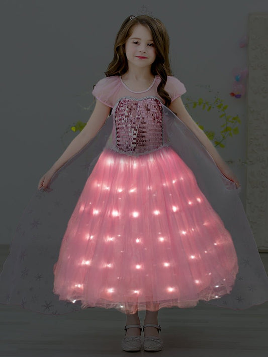 Light up  Princess Dress With Crown PINK