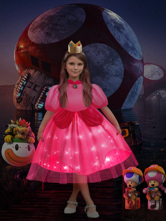 Light up Princess dress Peach Costume for Girls