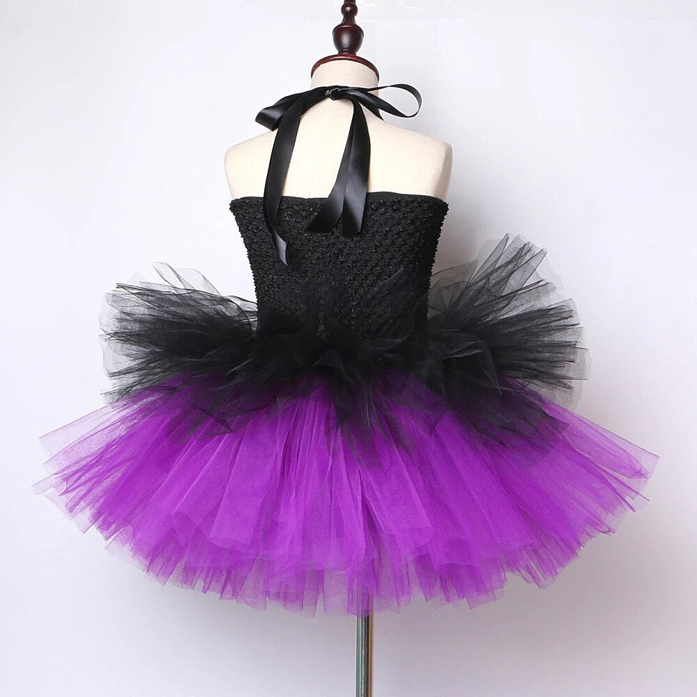 Witch Hallowen Costume for Girls Witches Tutu Dress with Hat Carnival Cosplay Costumes for Kids Girl Outfit Fluffy Ball Gown
