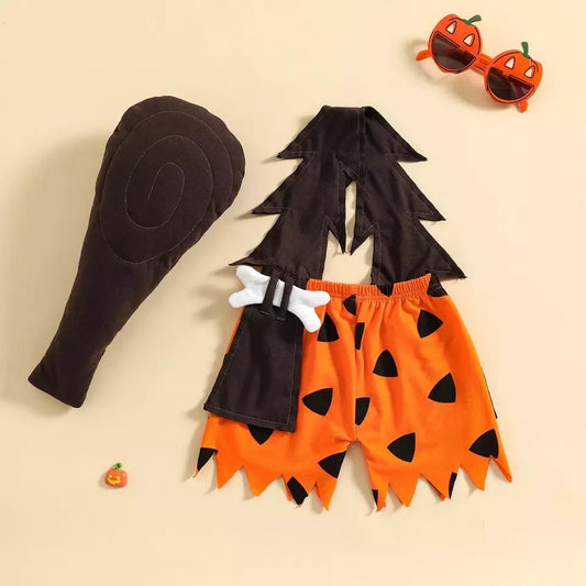 Bamm Bamm Pebbles 2pcs Kids Boys Halloween Costumes Clothes Sets 0-5Y Cute Sleeveless Romper Shorts with Caveman Stick Set