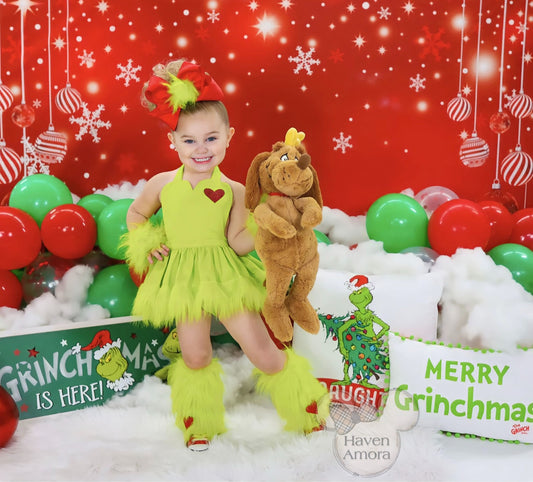 Baby Girl's Christmas Grinchmas Costume Baby Girls Faux Fur Tulle Tutu Dress and Socks Christmas Suit 0-8 Yrs