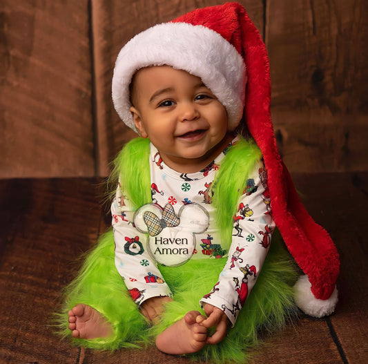 Grinch Baby Toddler Boy Girl Fuzzy Cartoon Outfits Suspenders Skirt Overalls Christmas Unique Girl Boy Clothes Christmas Gifts Photography