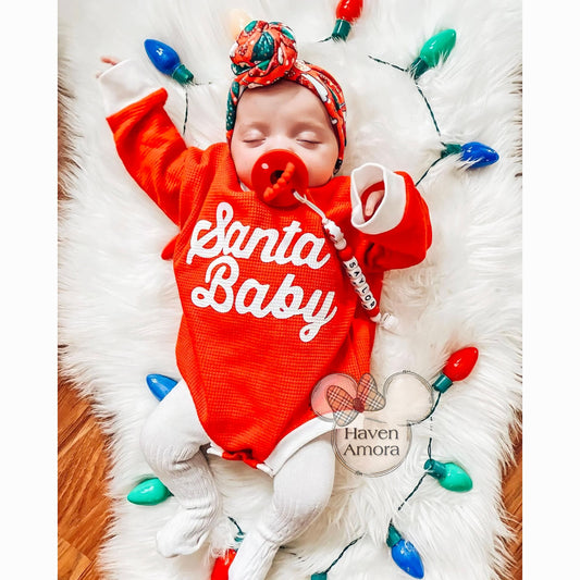 0-24M Christmas Infant Newborn Baby Girls Red Rompers Santa Baby Letter Long Sleeve Jumpsuit Xmas New Year Costume