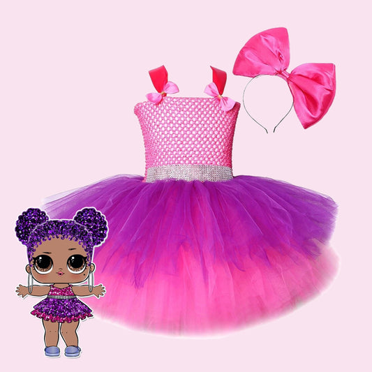3 Layers Fluffy Surprise Lol Dress Up Costume for Little Girls Princess Cosplay Dresses with Big Bow Headband Kids Girl Clothes