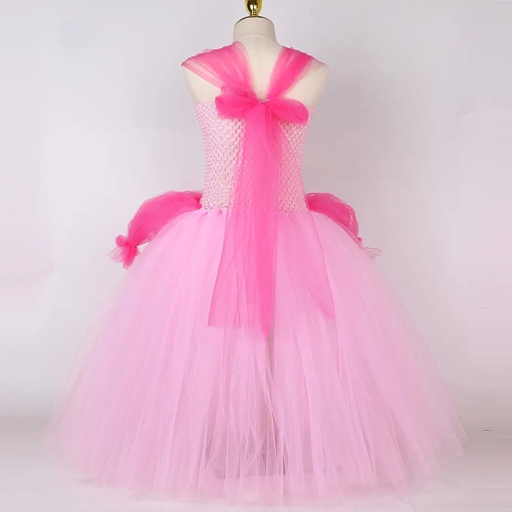 Princess Peach Tutu Costumes for Girls Birthday Halloween Long Tutu Dress for Kids Cartoon Game Cosplay Outfits Party Ball Gown