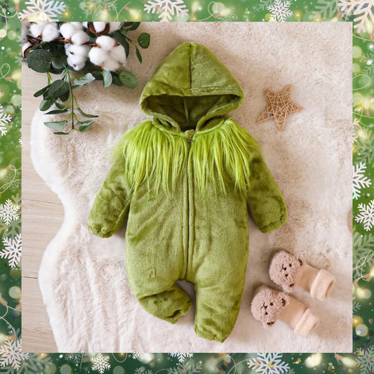 Christmas Newborn Infant Baby Girl Boy Jumpsuit Long Sleeve Green Plush Rompers Xmas Costumes Baby Clothing