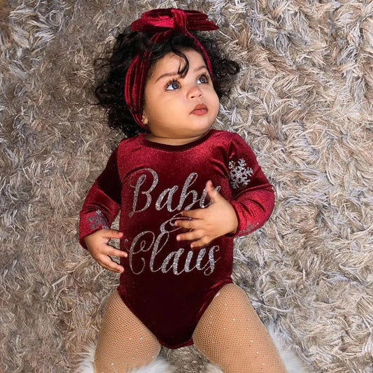 Baby Claus Red Velvet Baby Romper with Bow