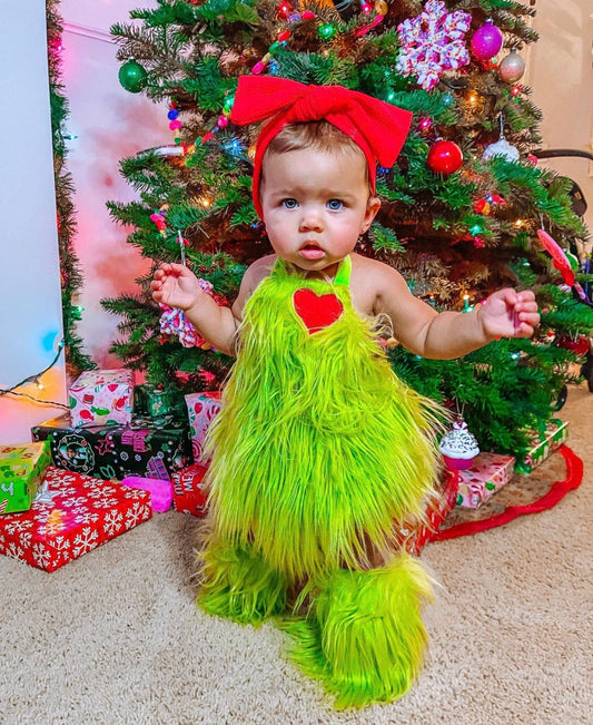 Baby Girls Furry Christmas Romper with Leg Warmers