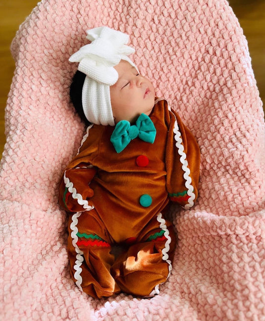 Christmas Baby Gingerbread Outfit with Bonnet